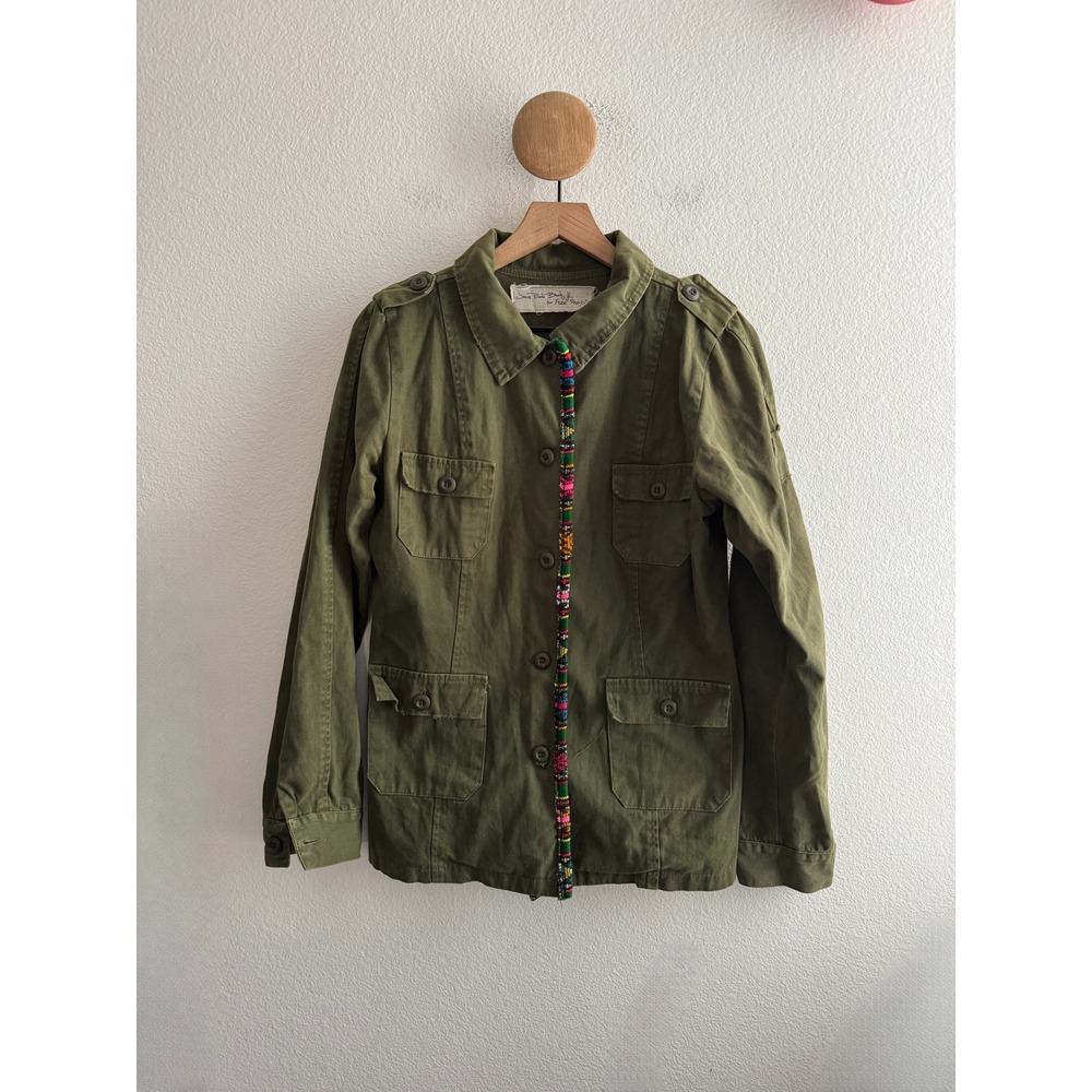 Jens Pirate Booty Free People Olive Green Military Jacket Tapestry Trim Large